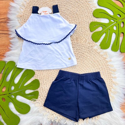 Conj. Regata com Babadinho e Short - Branco e Marinho